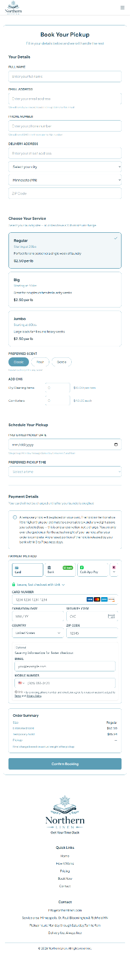 Northern Linen mobile booking page